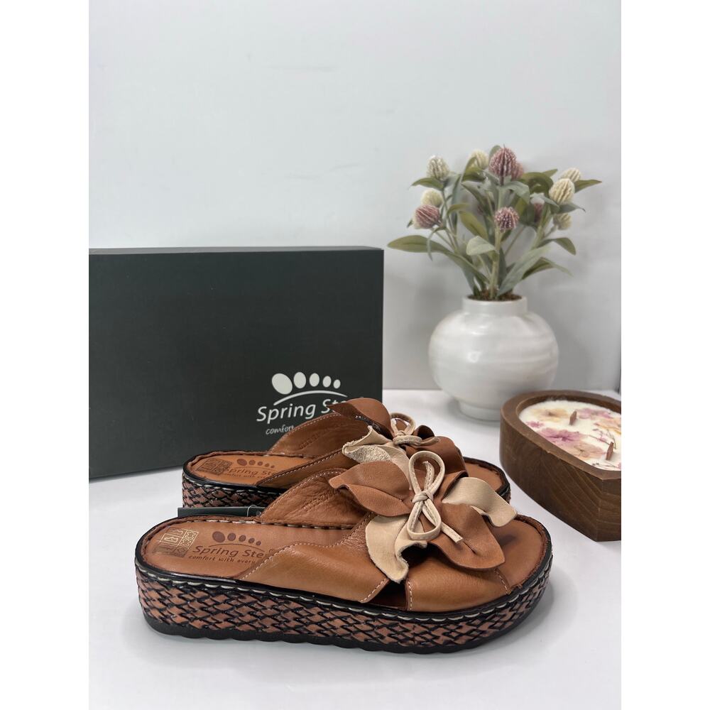 Spring Step Hilary Leather Slide Sandal Camel 17842-2110 Women 5.5/EU36 NWB